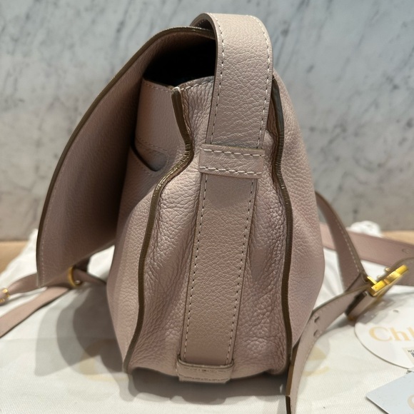 Chloe Marcie Medium Taupe Leather Crossbody Saddle Bag - Picture 3 of 12